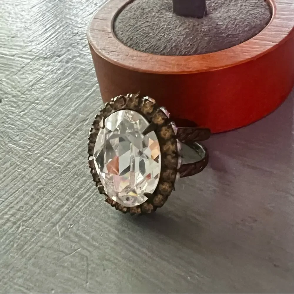 Sorrelli Crystal Brass Tone Ring Size 7 Adjustable